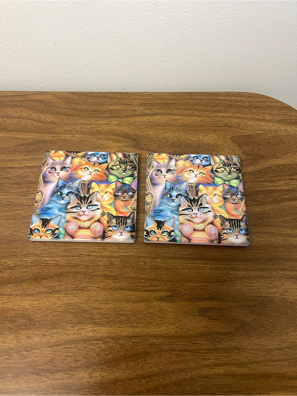 Colorful Cat Pattern Ceramic Coasters - Set of 2
